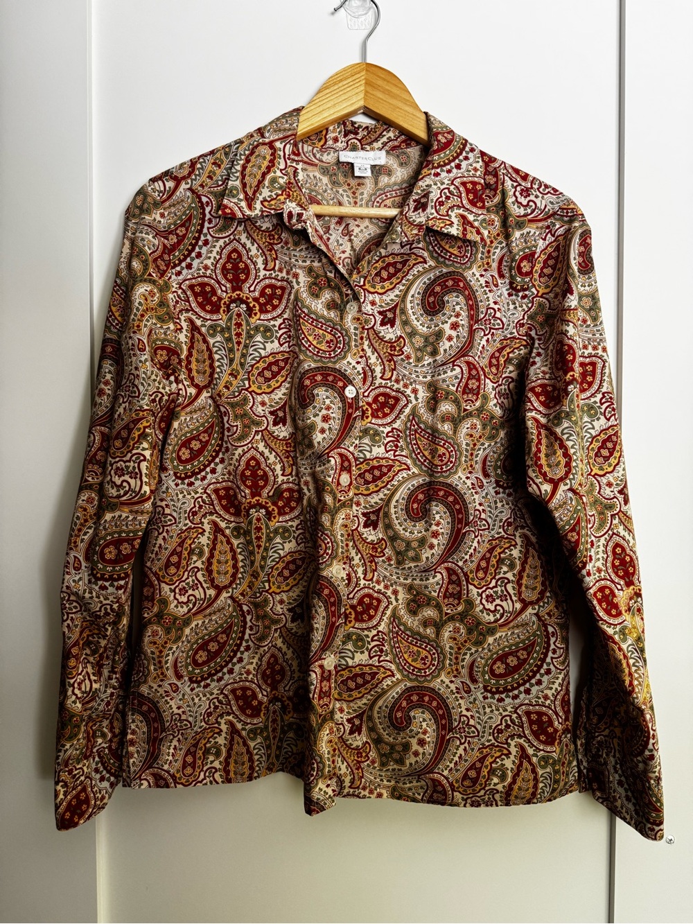 Charter Club Paisley Button Front Blouse Cotton Size 12 Fall Top